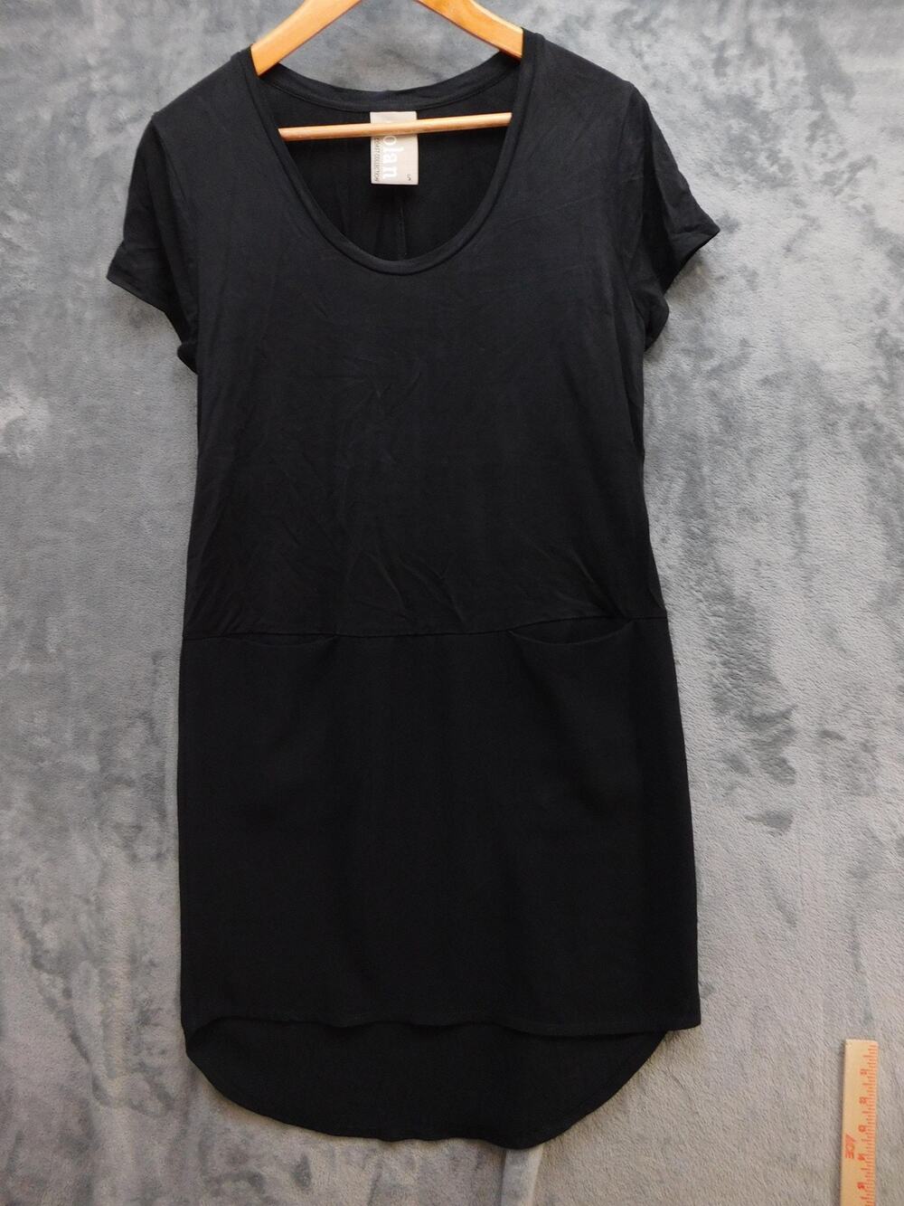 Dolan Dress Womens S Black Hi-Low T-Shirt Dress Scoop Neck Pockets Cupro Blend